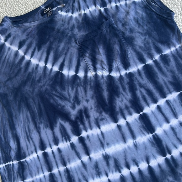 Chaps Blue White Tie Dye Cap Sleeve Top Blouse, Size 1X - Picture 2 of 6